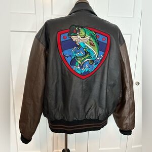 North American Fishing Club "Life Member" leather bomber jacket black men’s XL